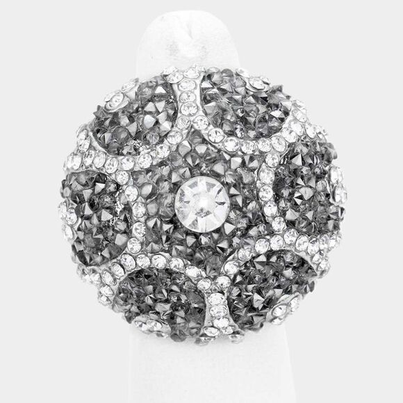Rhinestone Crystal Cluster Silver Stretch Ring - Picture 5 of 7